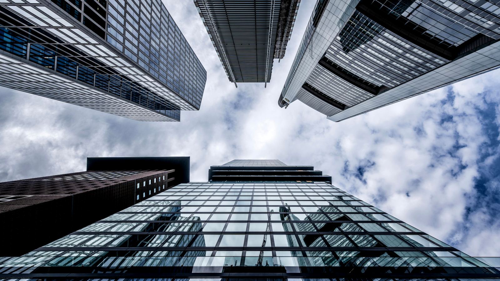 Office towers seen from street level
